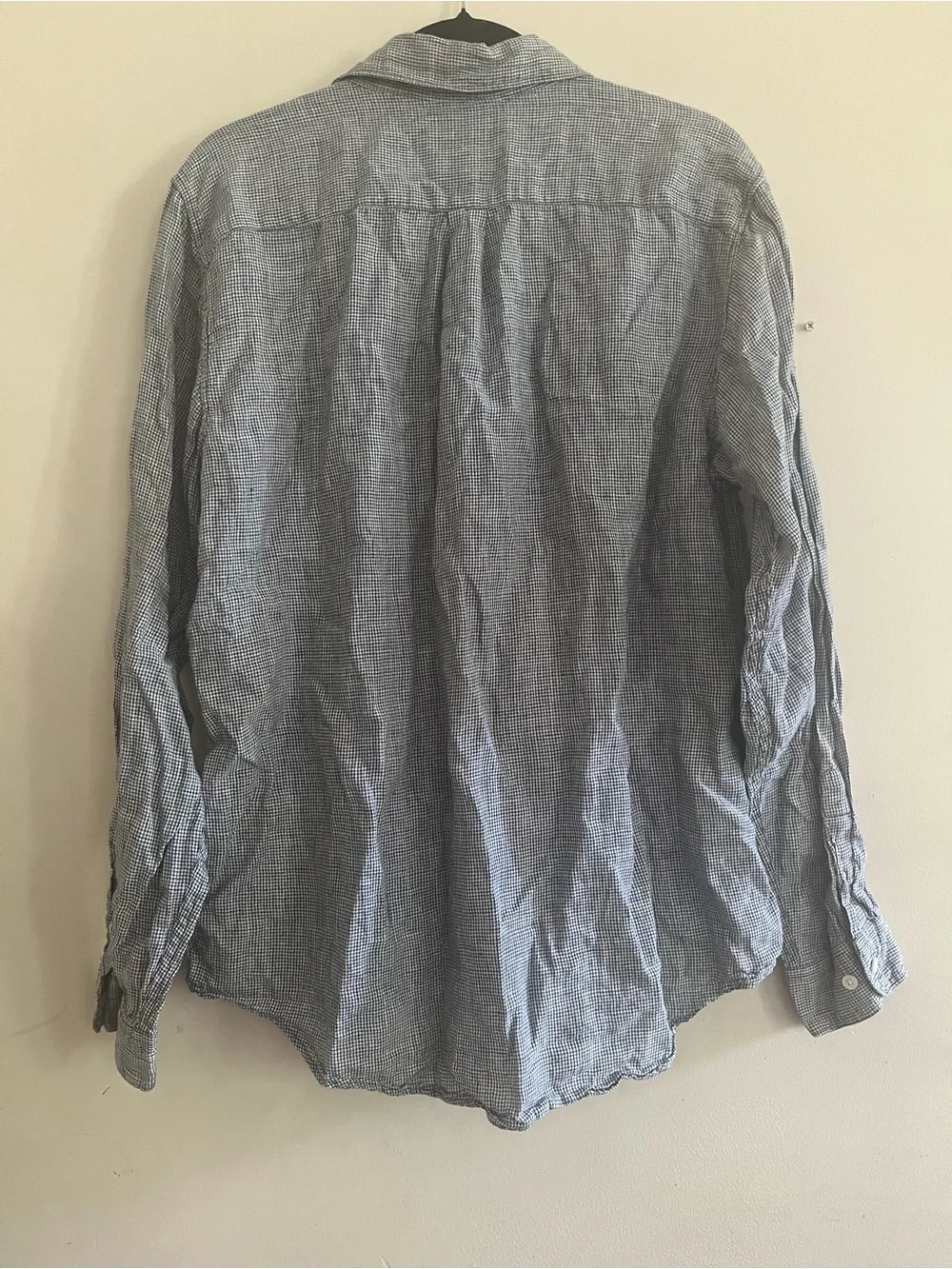 Banana Republic 100% Linen Blue White Check Button Up shirt Medium Coastal